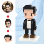 Custom wedding figurine in brick style wearing a black dress with personalized details and features