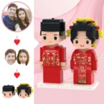 Custom brick-style Chinese wedding figurines with traditional outfits, designed for two people