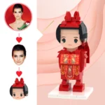 Custom Chinese wedding figurines in traditional dress, designed in a brick style with cultural details