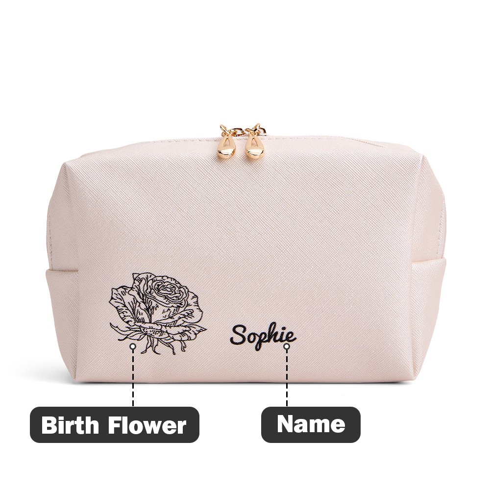 Custom Name Birth Flower Makeup Bag