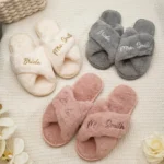 Bridesmaid gift fluffy cross design slippers