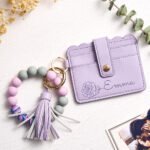 Personalised Birth Flower PU Leather Wallet with Beaded Bracelet Wallet