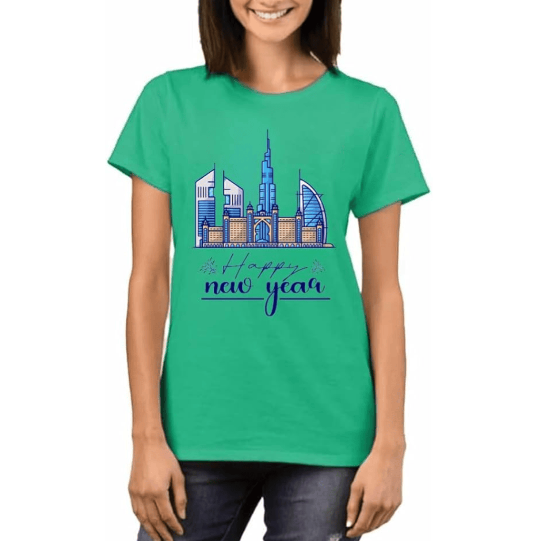 Happy New Year Dubai Womens T-Shirt Green