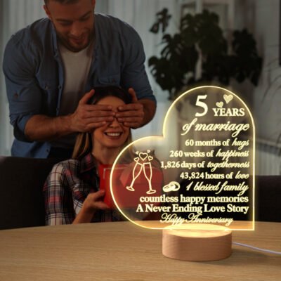 5th Anniversary Quote Engraved Night Lamp