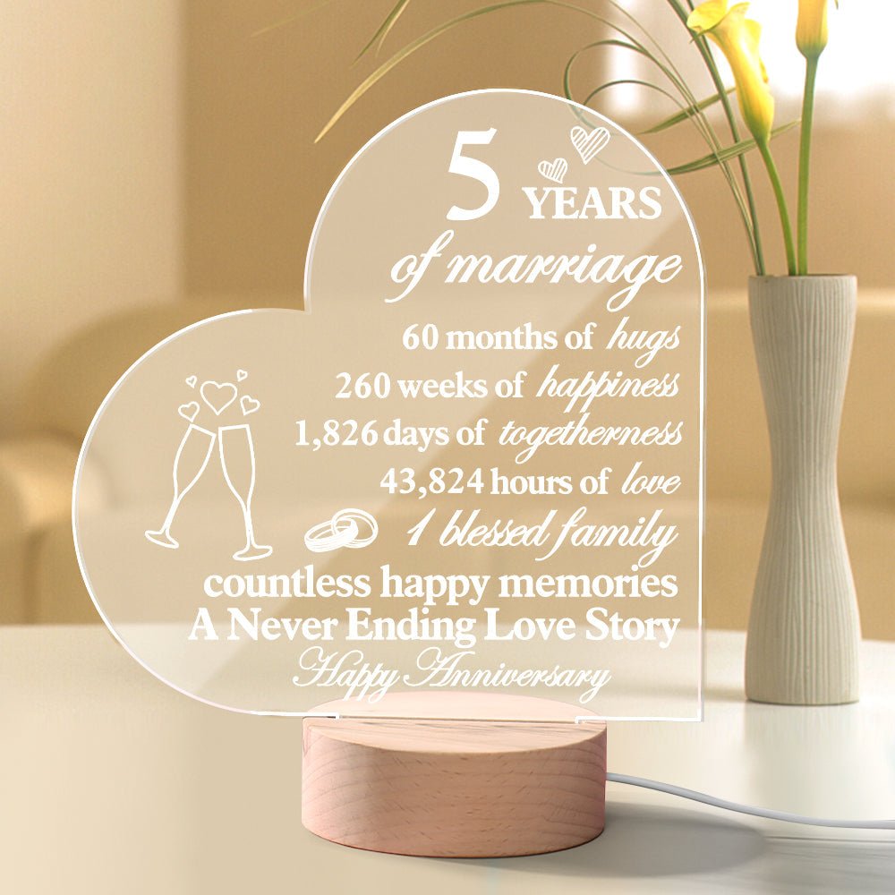 5th Anniversary Quote Engraved Night Lamp