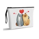 Cute cat couple cosmetic pouch with heart design, perfect for animal lovers or romantic gifts.