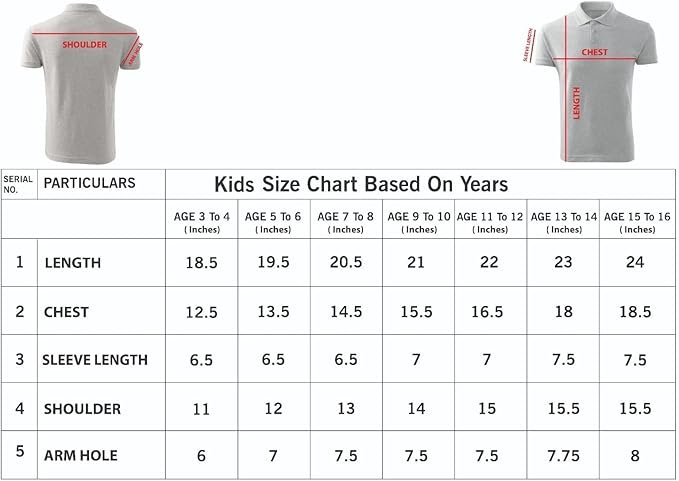 kids polo tshirt size chart kids polo tshirt size chart