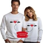 Custom Couple Sweatshirts with Arrow Heart Design and Personalized Name Feature, Available in White