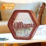 custom hexagonal wood piggy bank