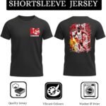 Front and back views of a black Canada jersey T-shirt: small chest logo on the front, large CANADA graphic with a player on the back.