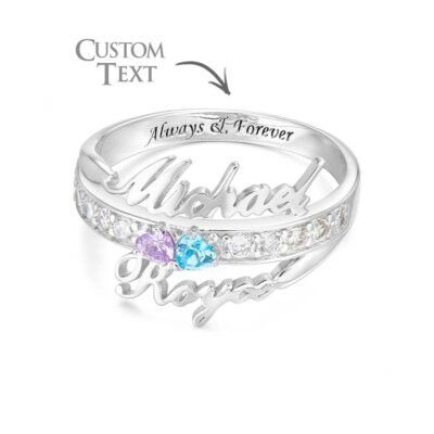 double heart birthstone ring