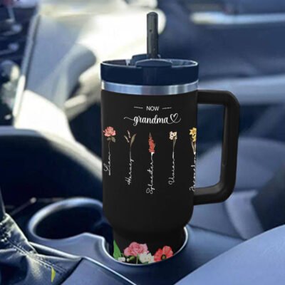 Celebrate the beautiful journey from Mom to Grandma with a personalised 40oz tumbler, designed as a heartfelt gift filled with love and memories.
