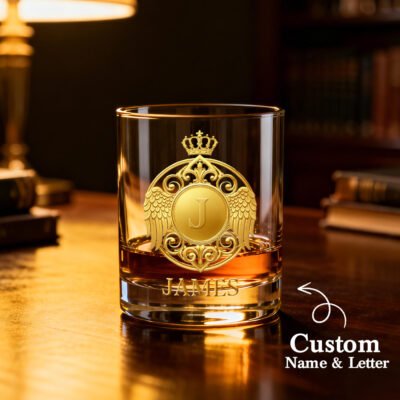 Custom Golden Badge Whiskey Glass with Name 10oz Gift